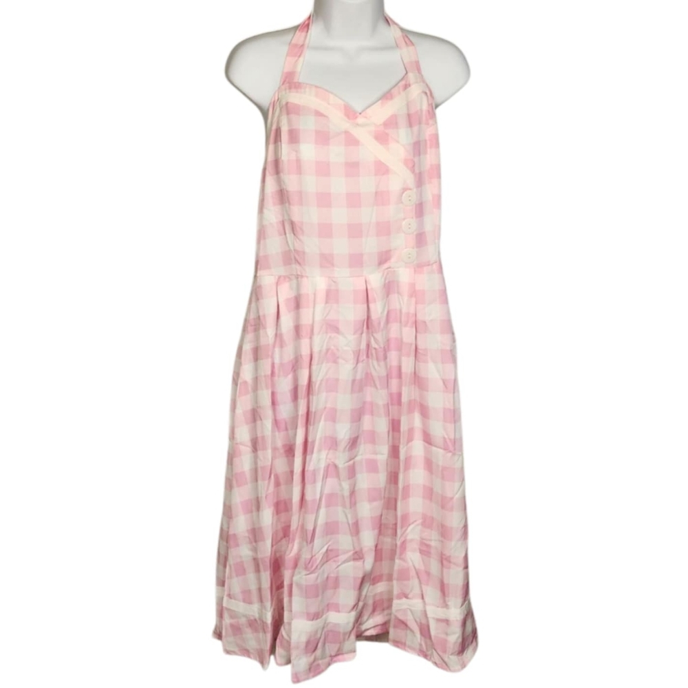 Ibtom Castle XXL Pink & White Plaid Vintage Halter Style Dress New